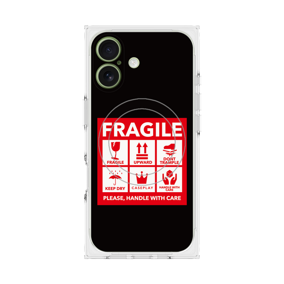 プレミアムスクエアケース with MagSafe［ FRAGILE Sticker - Black ］
