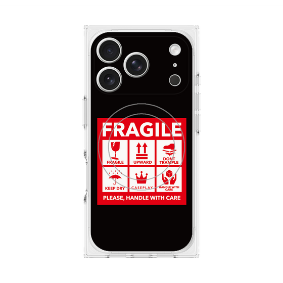 プレミアムスクエアケース with MagSafe［ FRAGILE Sticker - Black ］