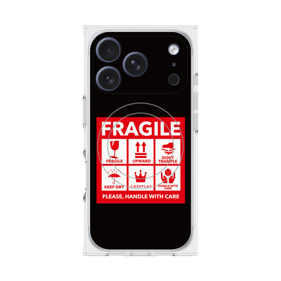 プレミアムスクエアケース with MagSafe［ FRAGILE Sticker - Black ］