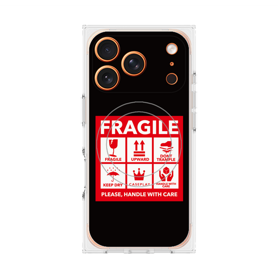 プレミアムスクエアケース with MagSafe［ FRAGILE Sticker - Black ］