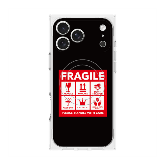 プレミアムスクエアケース with MagSafe［ FRAGILE Sticker - Black ］