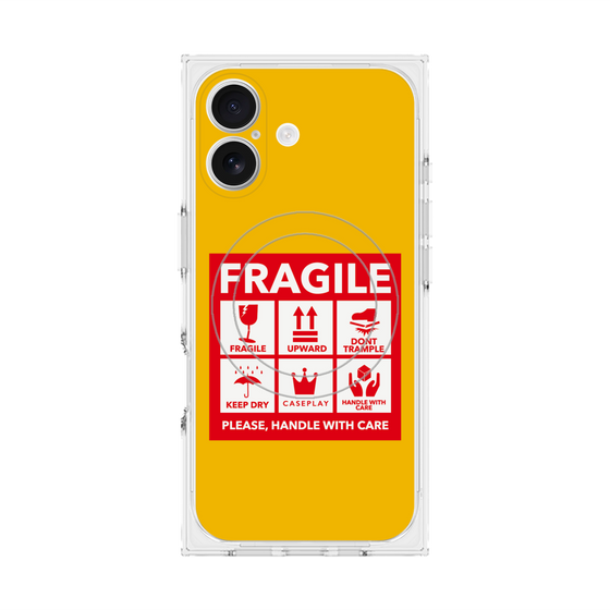 プレミアムスクエアケース with MagSafe［ FRAGILE Sticker - Yellow ］