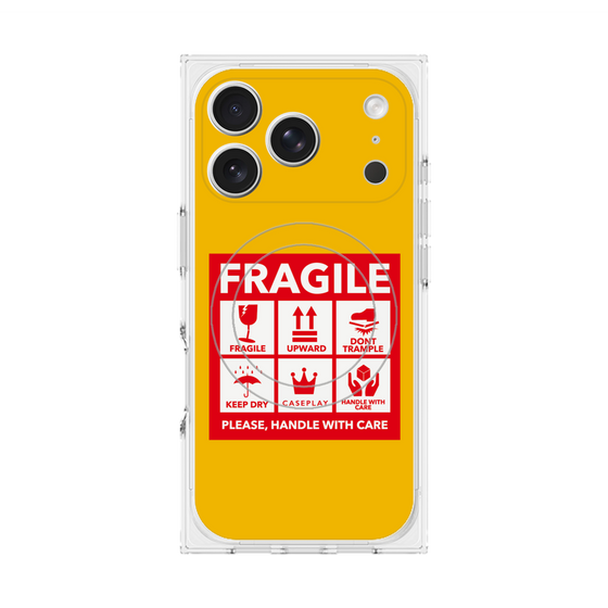 プレミアムスクエアケース with MagSafe［ FRAGILE Sticker - Yellow ］