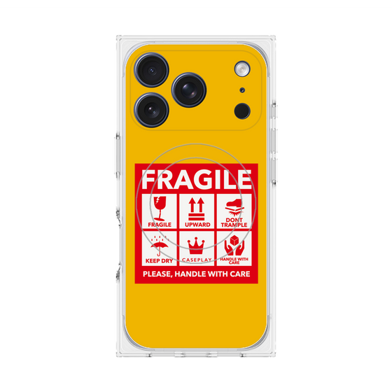 プレミアムスクエアケース with MagSafe［ FRAGILE Sticker - Yellow ］