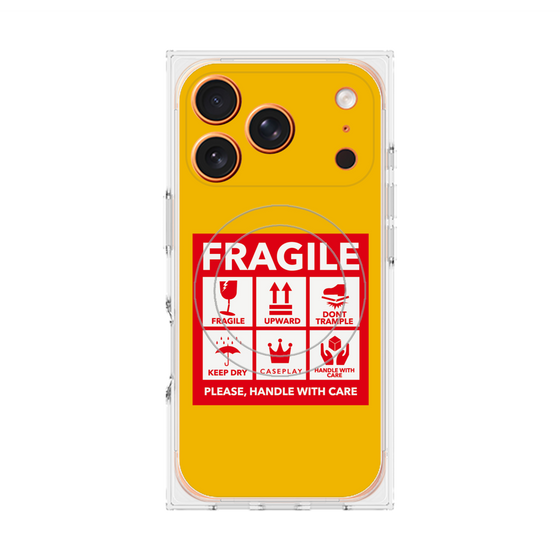 プレミアムスクエアケース with MagSafe［ FRAGILE Sticker - Yellow ］