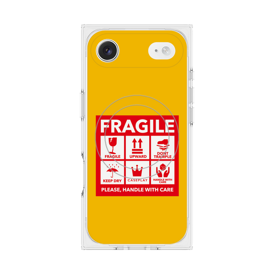 プレミアムスクエアケース with MagSafe［ FRAGILE Sticker - Yellow ］