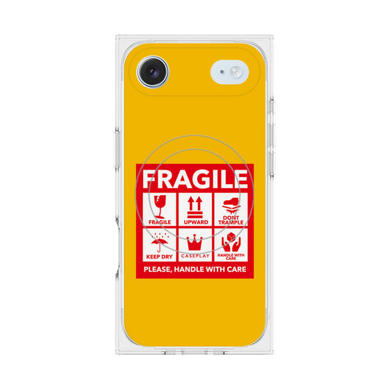 プレミアムスクエアケース with MagSafe［ FRAGILE Sticker - Yellow ］
