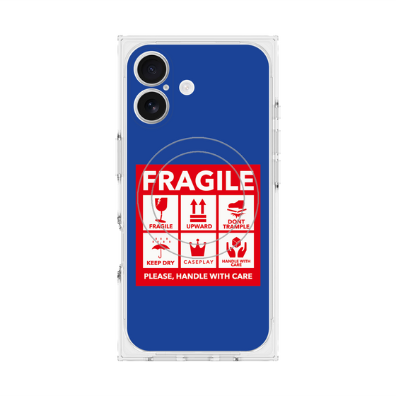 プレミアムスクエアケース with MagSafe［ FRAGILE Sticker - Blue ］