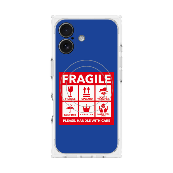 プレミアムスクエアケース with MagSafe［ FRAGILE Sticker - Blue ］