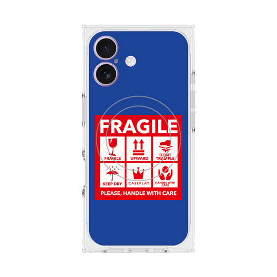 プレミアムスクエアケース with MagSafe［ FRAGILE Sticker - Blue ］