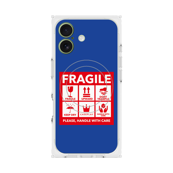 プレミアムスクエアケース with MagSafe［ FRAGILE Sticker - Blue ］