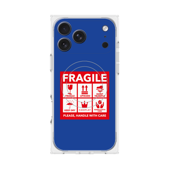 プレミアムスクエアケース with MagSafe［ FRAGILE Sticker - Blue ］