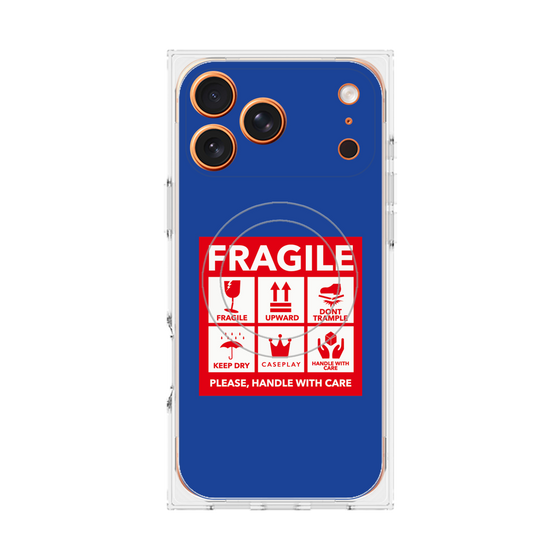 プレミアムスクエアケース with MagSafe［ FRAGILE Sticker - Blue ］