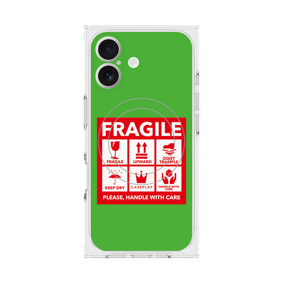 プレミアムスクエアケース with MagSafe［ FRAGILE Sticker - Green ］
