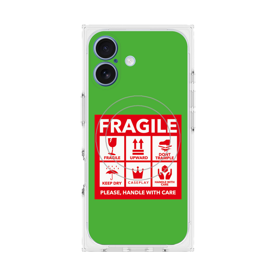 プレミアムスクエアケース with MagSafe［ FRAGILE Sticker - Green ］