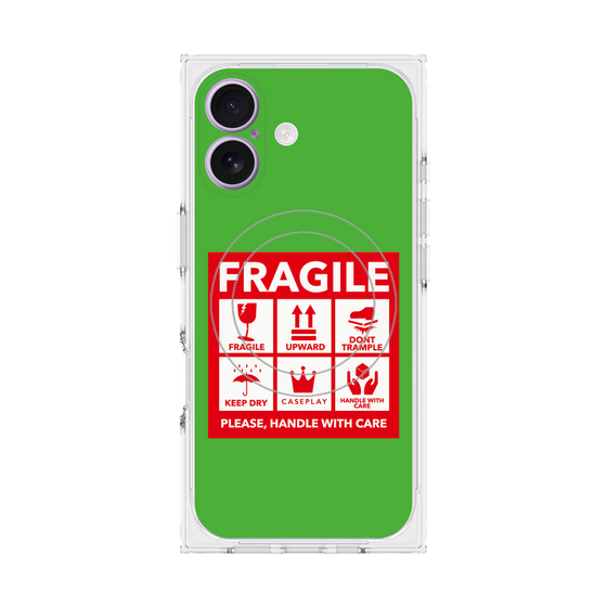 プレミアムスクエアケース with MagSafe［ FRAGILE Sticker - Green ］