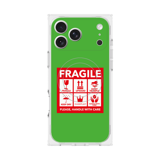 プレミアムスクエアケース with MagSafe［ FRAGILE Sticker - Green ］