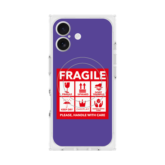 プレミアムスクエアケース with MagSafe［ FRAGILE Sticker - Purple ］