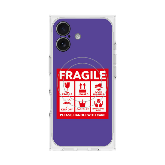 プレミアムスクエアケース with MagSafe［ FRAGILE Sticker - Purple ］