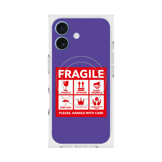 プレミアムスクエアケース with MagSafe［ FRAGILE Sticker - Purple ］