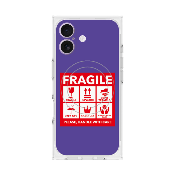 プレミアムスクエアケース with MagSafe［ FRAGILE Sticker - Purple ］