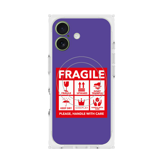 プレミアムスクエアケース with MagSafe［ FRAGILE Sticker - Purple ］