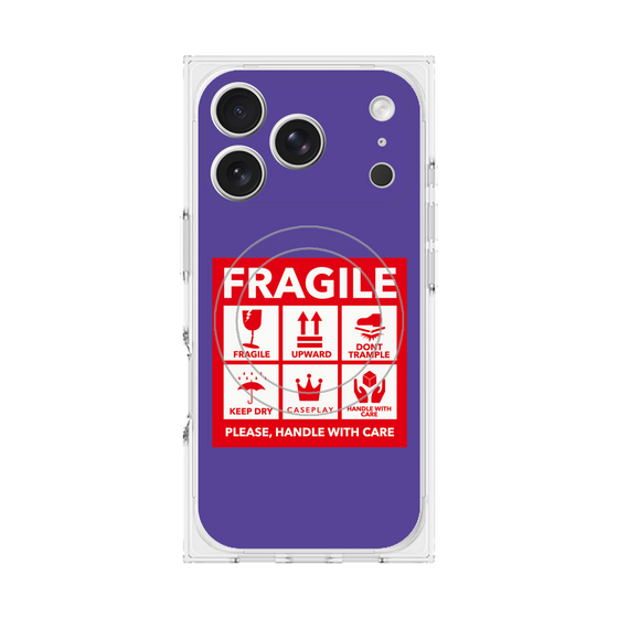 プレミアムスクエアケース with MagSafe［ FRAGILE Sticker - Purple ］