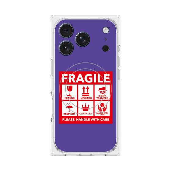 プレミアムスクエアケース with MagSafe［ FRAGILE Sticker - Purple ］