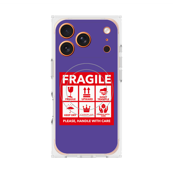 プレミアムスクエアケース with MagSafe［ FRAGILE Sticker - Purple ］