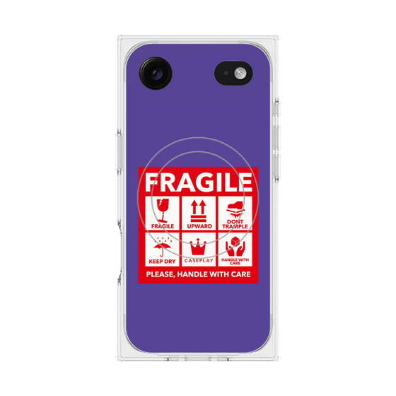 プレミアムスクエアケース with MagSafe［ FRAGILE Sticker - Purple ］