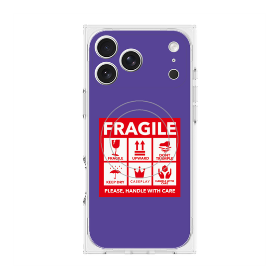 プレミアムスクエアケース with MagSafe［ FRAGILE Sticker - Purple ］