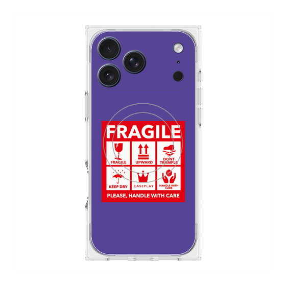 プレミアムスクエアケース with MagSafe［ FRAGILE Sticker - Purple ］