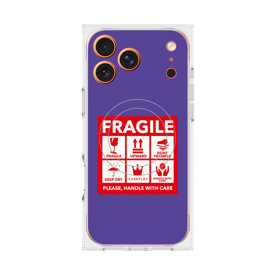 プレミアムスクエアケース with MagSafe［ FRAGILE Sticker - Purple ］
