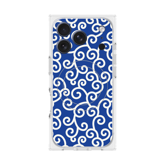 プレミアムスクエアケース with MagSafe［ 唐草模様 - Blue ］