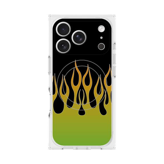 プレミアムスクエアケース with MagSafe［ 炎 - Green ］
