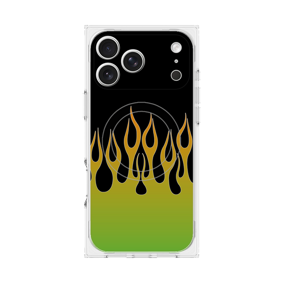 プレミアムスクエアケース with MagSafe［ 炎 - Green ］