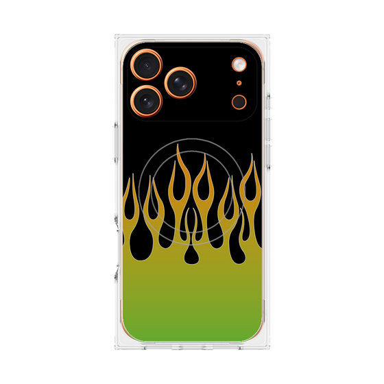プレミアムスクエアケース with MagSafe［ 炎 - Green ］