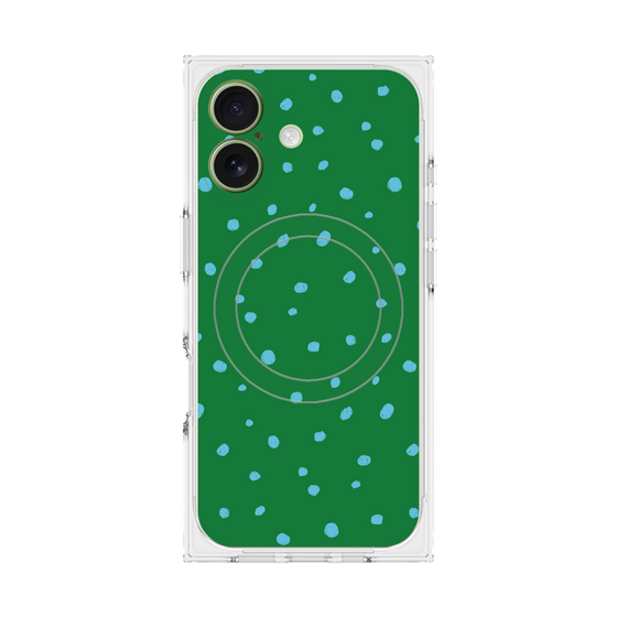 プレミアムスクエアケース with MagSafe［ Drawing Dot - Green ］