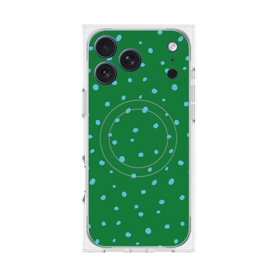 プレミアムスクエアケース with MagSafe［ Drawing Dot - Green ］
