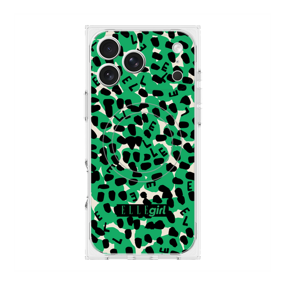 プレミアムスクエアケース with MagSafe［ ELLEgirl - レオパード - Green ］