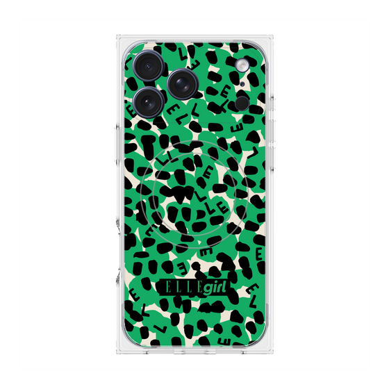 プレミアムスクエアケース with MagSafe［ ELLEgirl - レオパード - Green ］