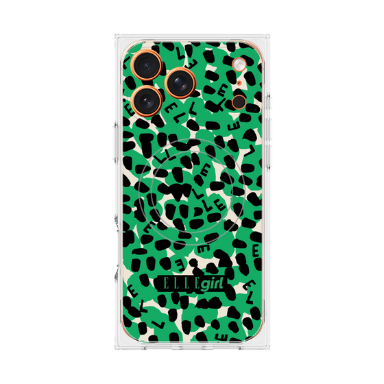 プレミアムスクエアケース with MagSafe［ ELLEgirl - レオパード - Green ］