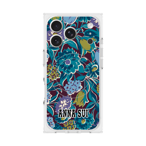 プレミアムスクエアケース with MagSafe［ ANNA SUI - ガーデンフワラー - シアン ］