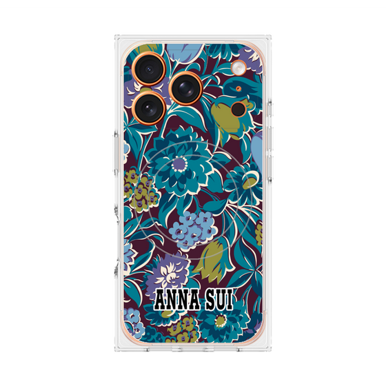 プレミアムスクエアケース with MagSafe［ ANNA SUI - ガーデンフワラー - シアン ］