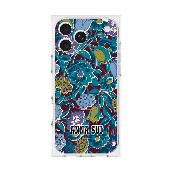 プレミアムスクエアケース with MagSafe［ ANNA SUI - ガーデンフワラー - シアン ］