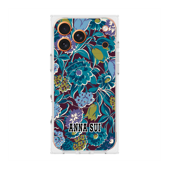 プレミアムスクエアケース with MagSafe［ ANNA SUI - ガーデンフワラー - シアン ］