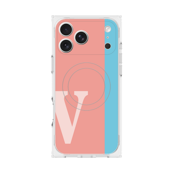 プレミアムスクエアケース with MagSafe［ オリジナル - initial color line - V pink ］