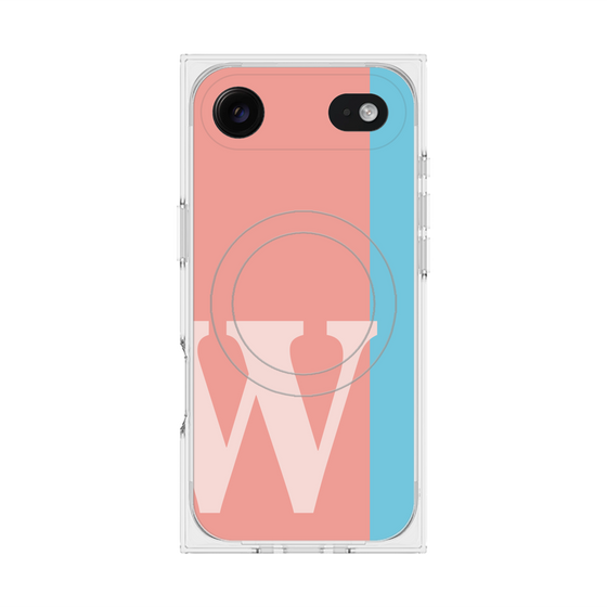 プレミアムスクエアケース with MagSafe［ オリジナル - initial color line - W pink ］