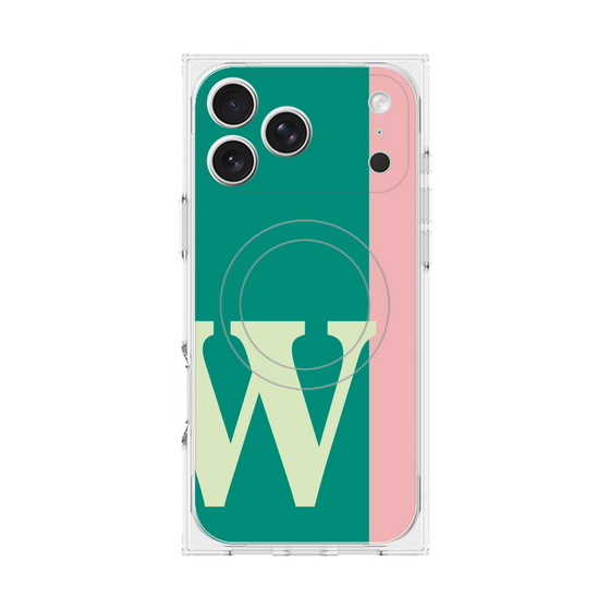 プレミアムスクエアケース with MagSafe［ オリジナル - initial color line - W green ］