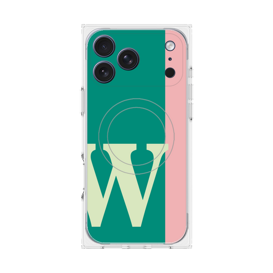 プレミアムスクエアケース with MagSafe［ オリジナル - initial color line - W green ］